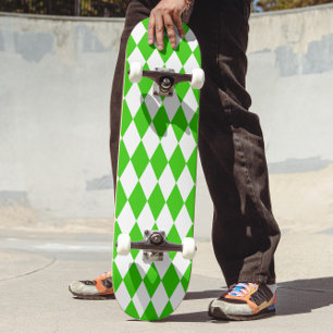 Groen Wit Harlequin Diamonds Checkers Design Skateboard