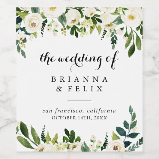 groen wit herfst bloemenbruiloft wijn labels wijn etiket (Enkel label)