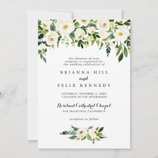 groen wit herfst bloementraditionele bruiloft kaart (Voorkant)