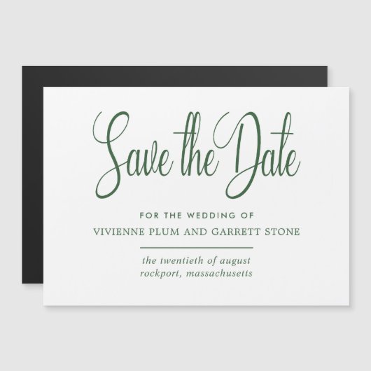 Groen & Wit Kalligrafie Bruiloft Save the Date Magnetische Uitnodiging (Voorkant / Achterkant)