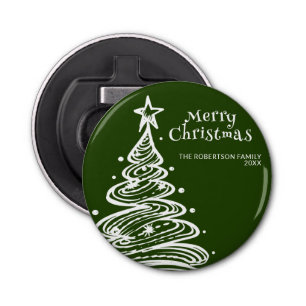 Groen Wit Kerstboom Feest Button Flesopener
