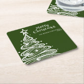 Groen Wit Kerstboom Feest Vierkante Kartonnen Onderzetter (Schuin)