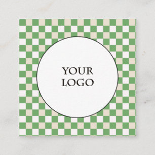 Groen Wit Kleuren Controleert Patroon & Grote Logo Vierkante Visitekaartje