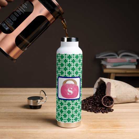 Groen Wit Link Patroon Roze Bermuda Bag Purse Waterfles (Koffie)