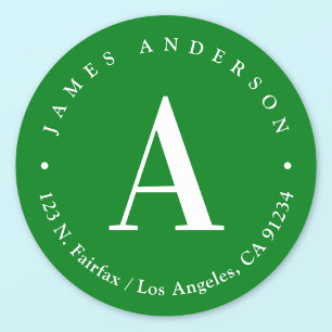 Groen & Wit Monogram retouradres Ronde Sticker
