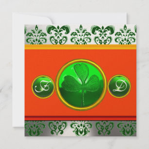 GROEN WIT ORANJE DAMAST, SHAMROCK MONOGRAM KAART
