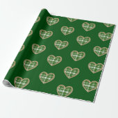 Groen Wit Plaid Goud Glitter Hart Vakantie Cadeaupapier (Uitgerold)