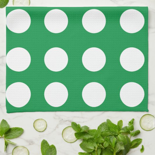 Groen Wit Polka Dot Schattige Retro Theedoek (Gevouwen)