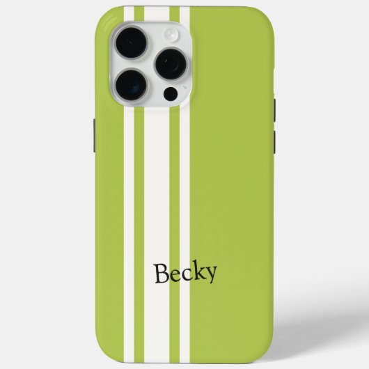 Groen Wit Racing Stripes Serif Naam Case-Mate iPhone Case (Achterkant)