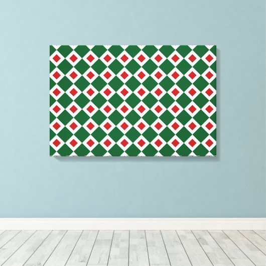 Groen, wit, rood diamantpatroon canvas afdruk (Insitu (Houten vloer))