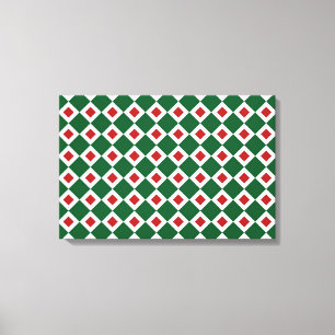 Groen, wit, rood diamantpatroon canvas afdruk
