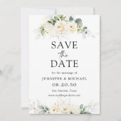 Groen Wit Rozen Bruiloft Save The Date Kaart (Voorkant)