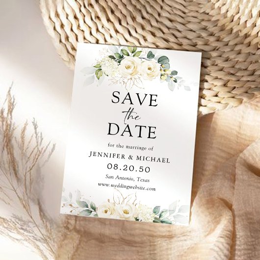 Groen Wit Rozen Bruiloft Save The Date Kaart