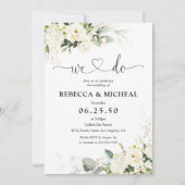 groen wit rozen bruiloft uitnodiging (Voorkant)