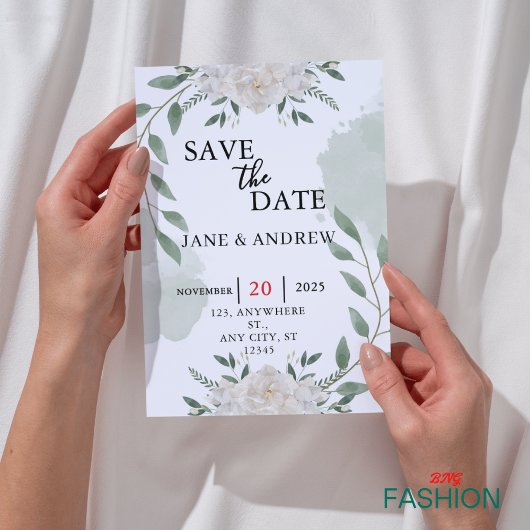 Groen & Wit Script Waterverf Brush Wedding Save The Date