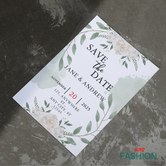 Groen & Wit Script Waterverf Brush Wedding Save The Date