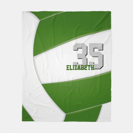 Groen Wit Team Kleuren Volleybal Atleet Naam Fleece Deken (Voorkant)