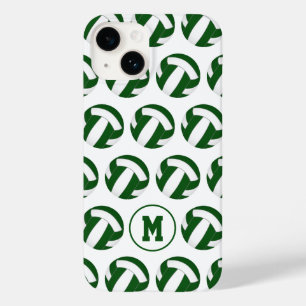 Groen wit volleyballen patroon met haar monogram Case-Mate iPhone 14 hoesje