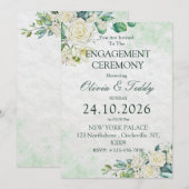 Groen & Wit Waterverf Bloemeng engagement  Kaart (Voorkant / Achterkant)