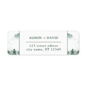 Groen Wit Waterverf Pijnbomen Bos Bruiloft Etiket (Voorkant)