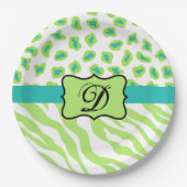 Groen wit Zebra Leopard Huidmonogram Initiaal Papieren Bordje (Voorkant)