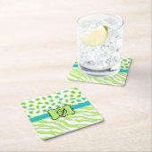 Groen wit Zebra Leopard Huidmonogram Initiaal Vierkante Kartonnen Onderzetter (Insitu)