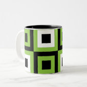 Groen Wit Zwart Vierkantjes Geometrisch Tweekleurige Koffiemok (Voorkant links)
