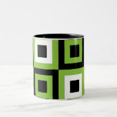 Groen Wit Zwart Vierkantjes Geometrisch Tweekleurige Koffiemok (Center)