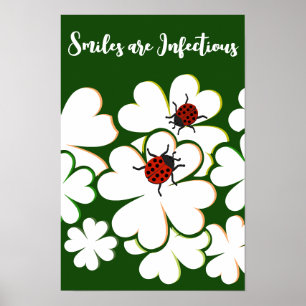 Groen & Witte Blad Lieveheersbeestje Glimlacht is Poster