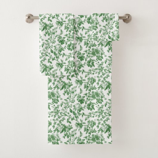 Groen Witte Bloem Motief Toile Chinoiserie Antiek Bad Handdoek (Insitu)