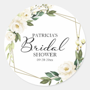 Groen Witte Bloemen Geometrische Bruidsdouche Ronde Sticker