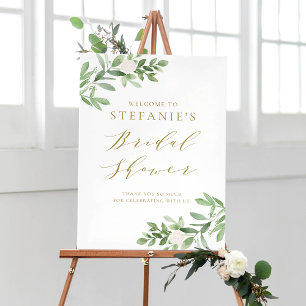 Groen Witte Bloemen Gouden Bruidsontvangst Poster