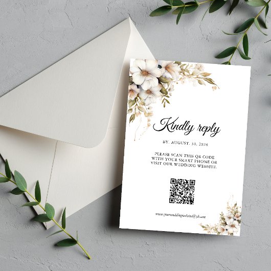 Groen-witte bloemencode QR-code RSVP Kaartje