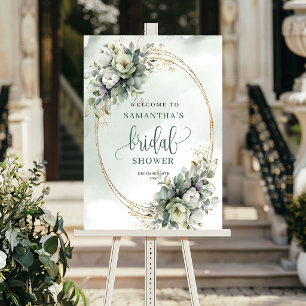 Groen Witte Botanische Bruiloftsdouche Welkomstbor Poster