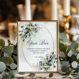 Groen Witte Botanische Open Bar Tafel Sign Poster