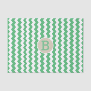 Groen Witte Chevron Patroon Monogram Beginletter Tissuepapier
