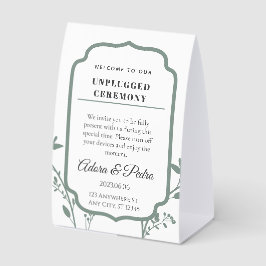 Groen & Witte Elegante Huwelijkspapier Tafelkaartj