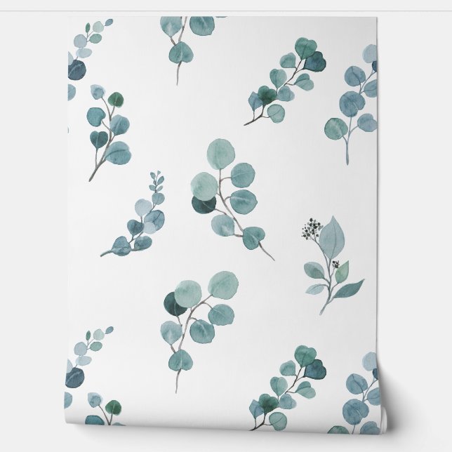 Groen-witte eucalyptus laat botanisch patroon acht behang (Afrollen)