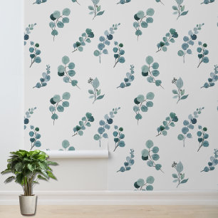 Groen-witte eucalyptus laat botanisch patroon acht behang