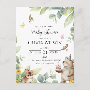 Groen Witte Geïllustreerde Vogels Baby Shower Post Briefkaart