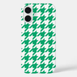 Groen Witte Houndstooth Rutpatroon iPhone 16 Hoesje