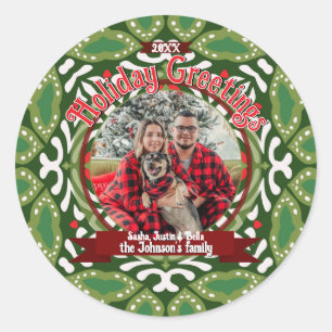 Groen Witte Kerstvakantie Energie Aangepaste Foto Ronde Sticker