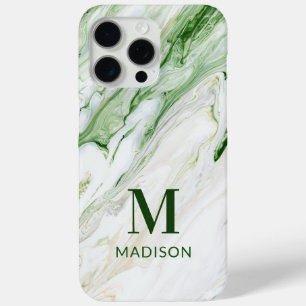 Groen Witte Marmeren Monogram Gepersonaliseerde Na iPhone 15 Pro Max Hoesje