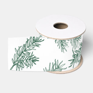 Groen Witte Moderne Elegante Botanische Kerstmis Grosgrain Lint
