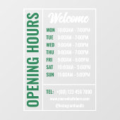 Groen Witte Moderne Openingstijden Contact Welkom Raamsticker (Vel)
