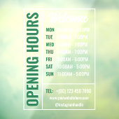 Groen Witte Moderne Openingstijden Contact Welkom Raamsticker (Vel 3)