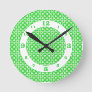Groen Witte Monochrome Ruiten Ronde Klok