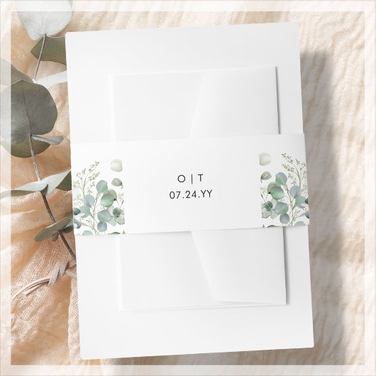 groen | Witte Monogram bruiloft Uitnodigingen Wikkel