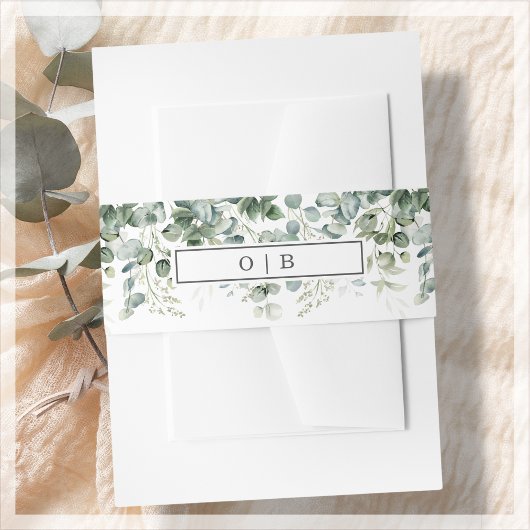 groen | Witte Monogram bruiloft Uitnodigingen Wikkel