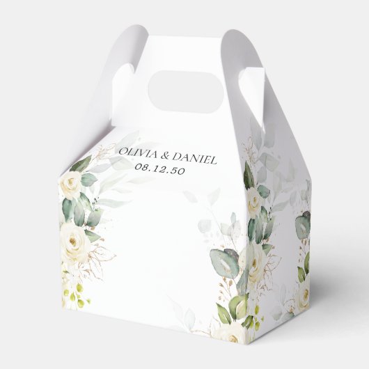 Groen Witte Rozen Bruiloft Favor Box Bedankdoosjes (Voorkant Zijde)